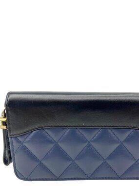 Chanel  Gabrielle Aged Quilted Calfskin Leather Zip Around Wallet Blue